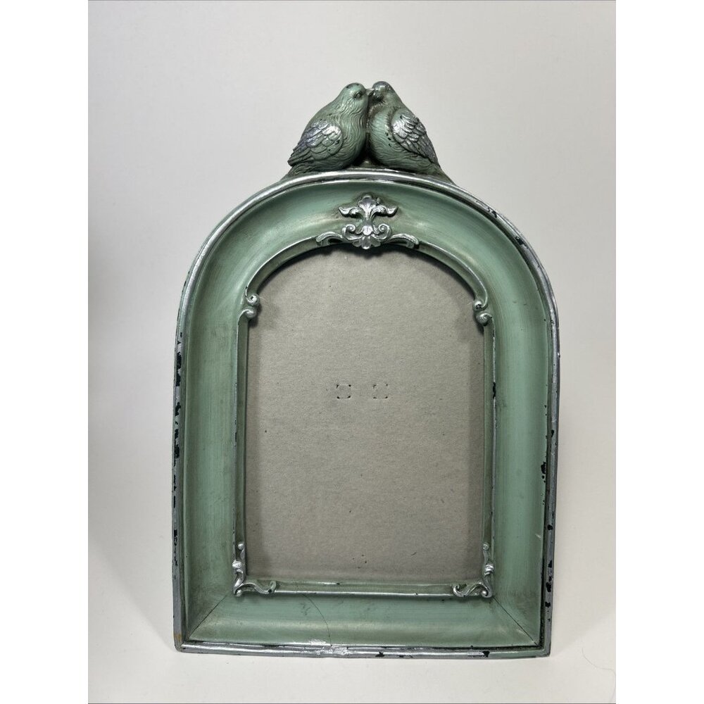 Vtg Beautiful 3D Art Resin 5x7” Photo Frame Lovely Birds Patina Antiqued read